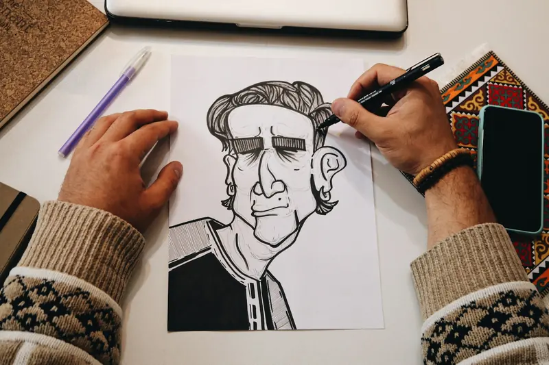 Illustrator drawing a character sketch by hand