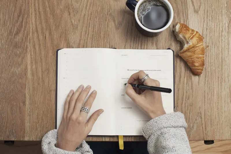 Author planning chapters in a notebook